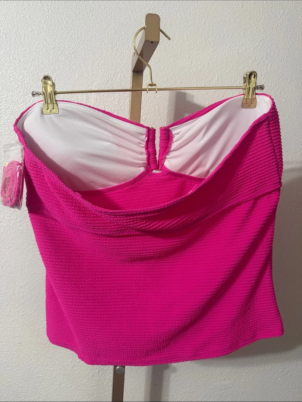 Strapless Hot Pink Textured Tankini swim Top- XL- NWT- removable straps